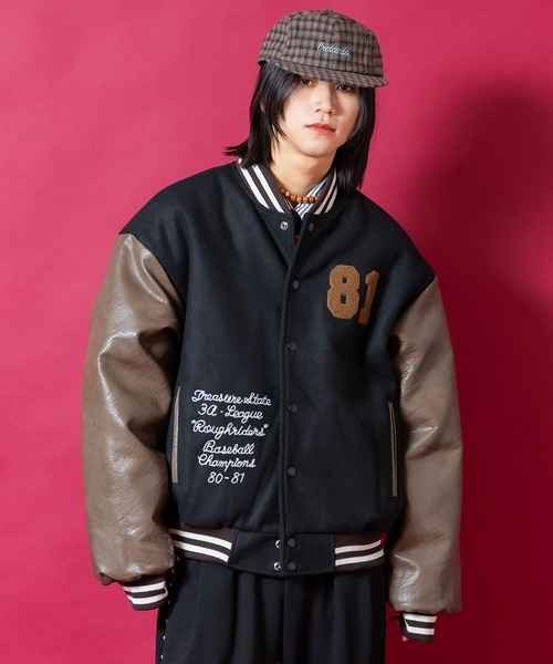 スタジャン a.p.o.v. チェーンステッチ刺繍サガラワッペンウール＆合成