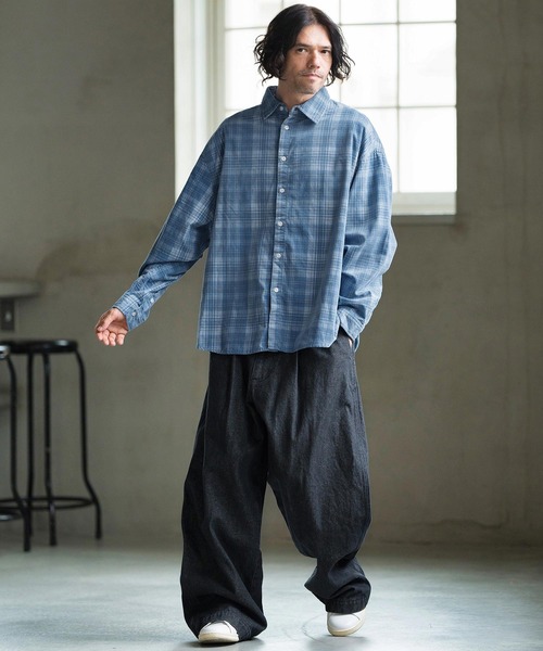 CAMBIO（カンビオ） シャツ ms5774- Vintage Like Indigo Check Shirts