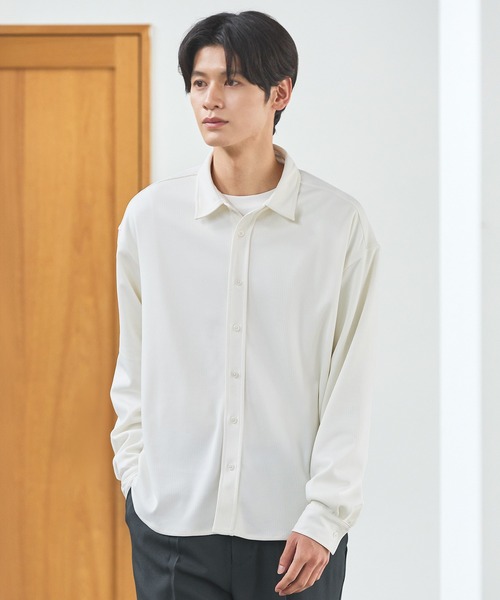 ESSENTIALS WARDROBE シャツ ミクロリブプリーツ長袖ボタンシャツ