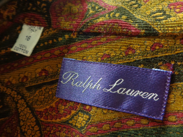 00'S RALPH LAUREN PURPLE LABEL PAISLEY PATTERN L/S CORDUROY SHIRTS