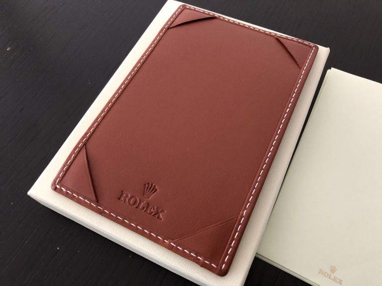 ロレックス ノベルティ(非売品)レザー メモ帳ケース ブラウン エンボス