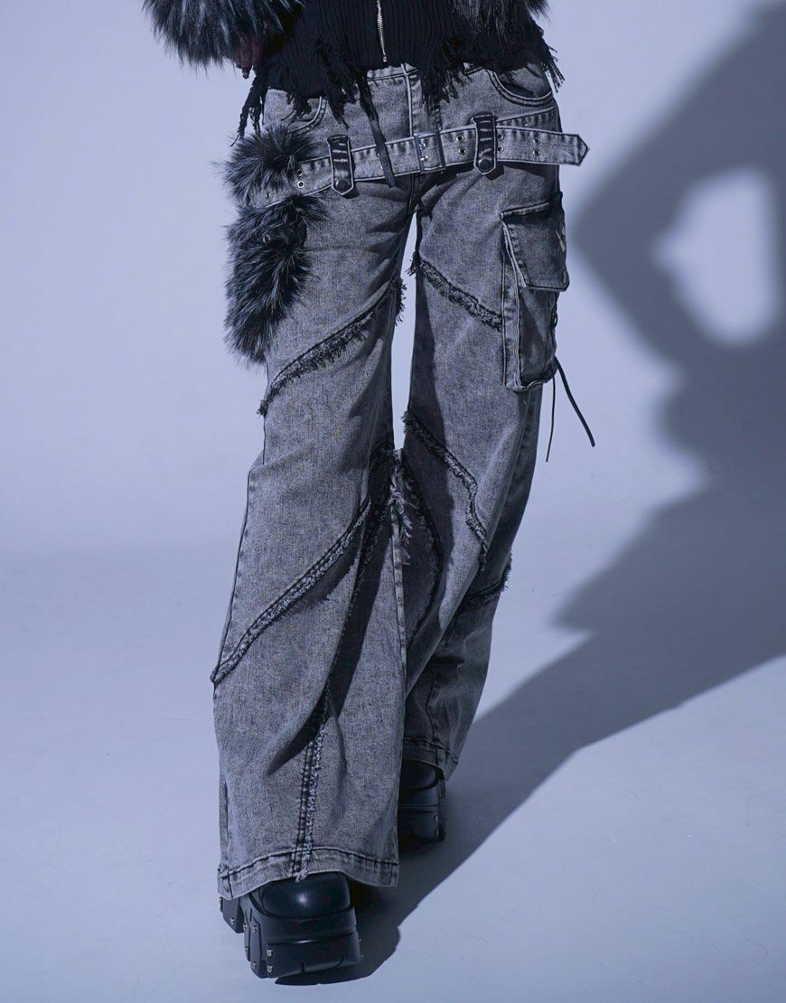 REFLEM【レフレム】ファーポーチベルト付フレアデニム/全2色