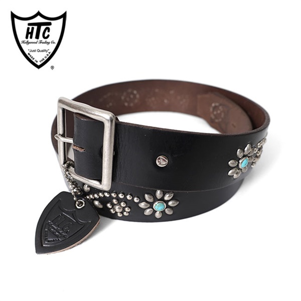 HTC エイチティーシー フラワースタッズ ターコイズ レザーベルト 26