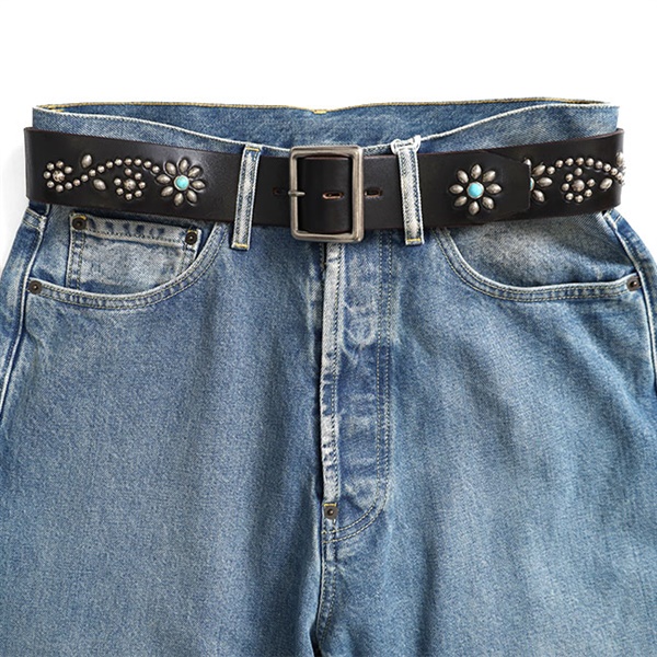 HTC エイチティーシー フラワースタッズ ターコイズ レザーベルト 26