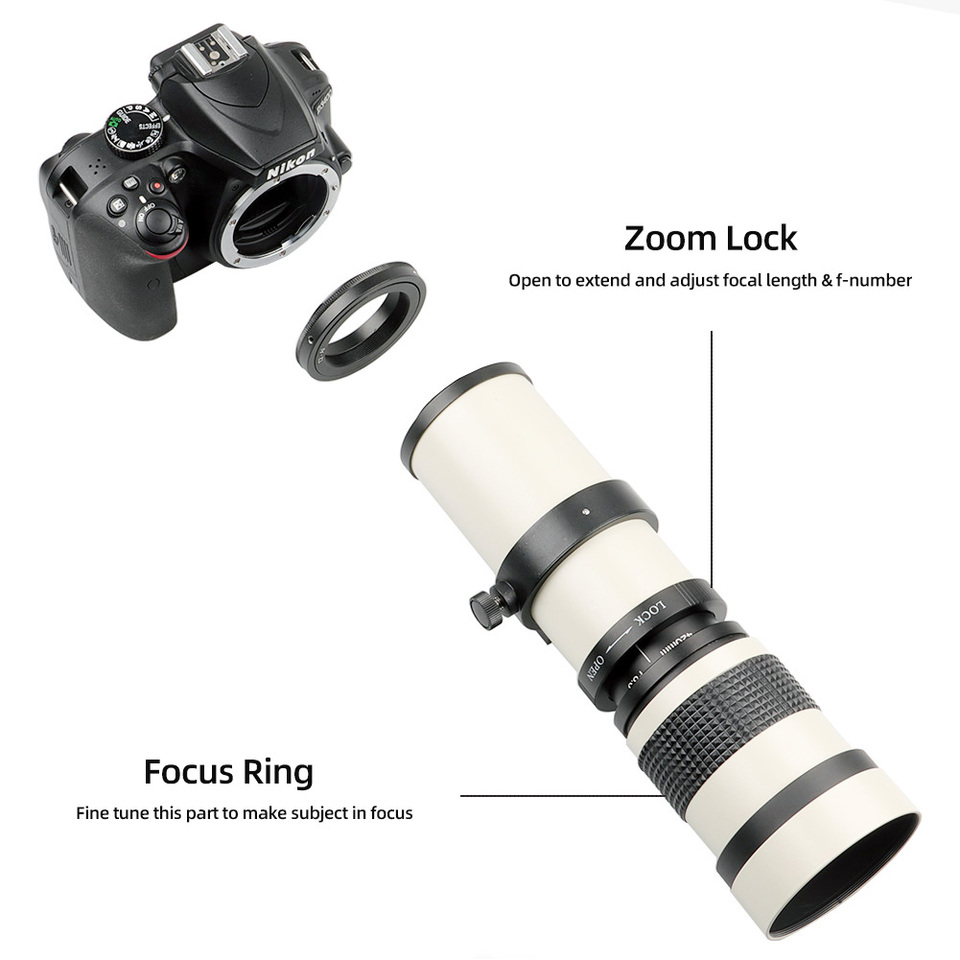 Lightdow 超望遠マニュアルズームレンズ 420-800mm F8.3-16 T2 リング