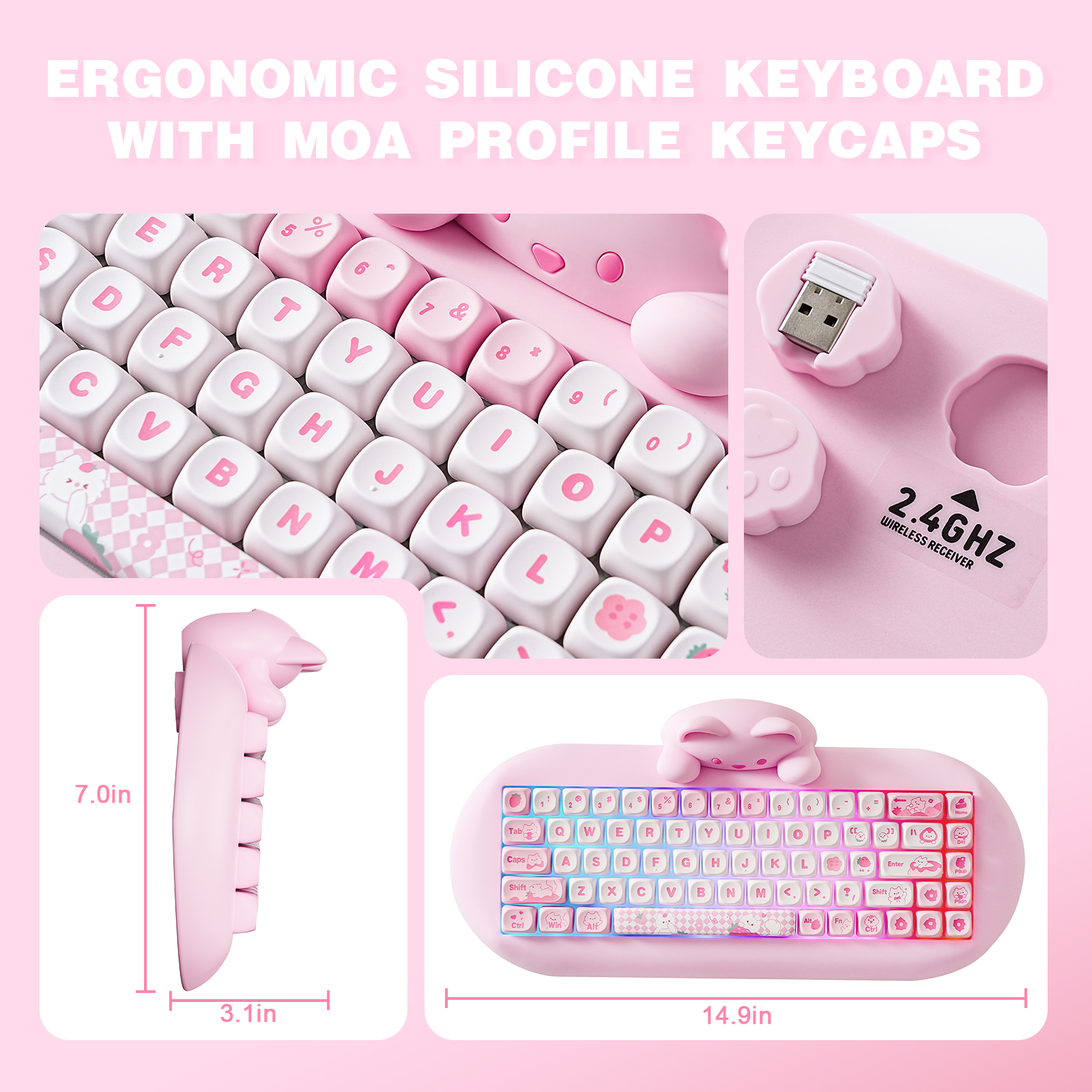 YUNZII C68 ピンク 65% Hi-Fi かわいい猫シリコーンホットスワップ