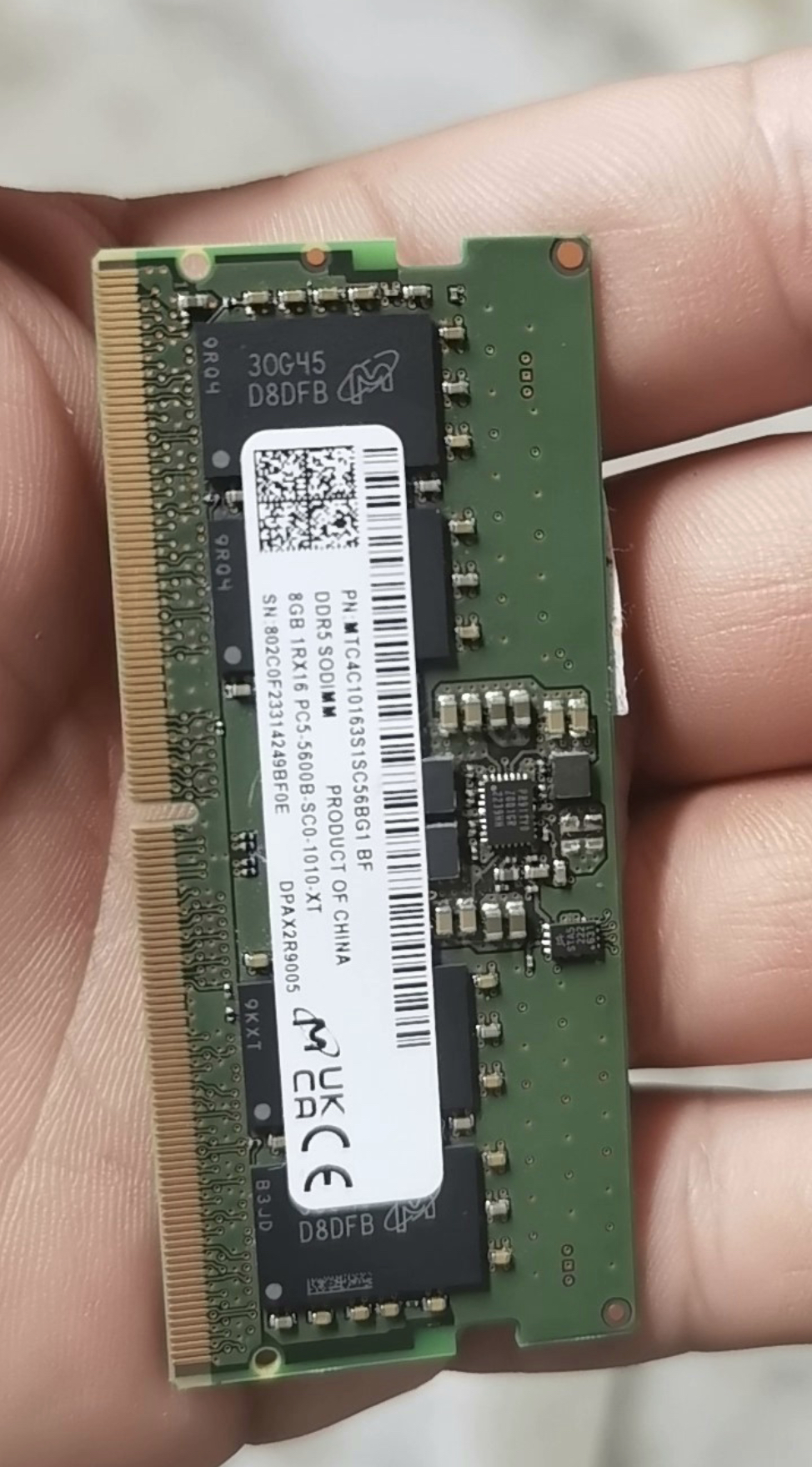Micron-DDR5 sodimmラップトップメモリ、8GB、5600mhz、1rx16、PC5