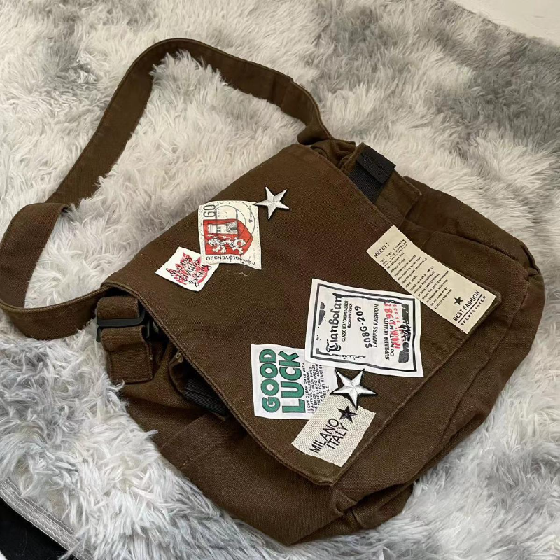 Y2k Vintage Canvas Messenger Bag Casual Preppy Crossbody Punk