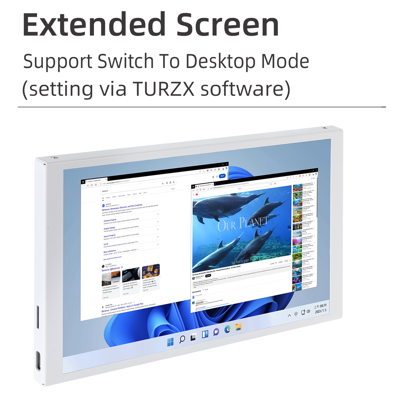 TURZX 8 Inch USB Screen 1280x800 IPS LCD Support Extended Desktop