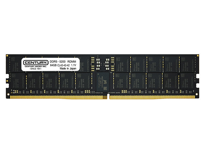 1枚で64GBのECC Registered対応DDR5メモリがセンチュリーマイクロから