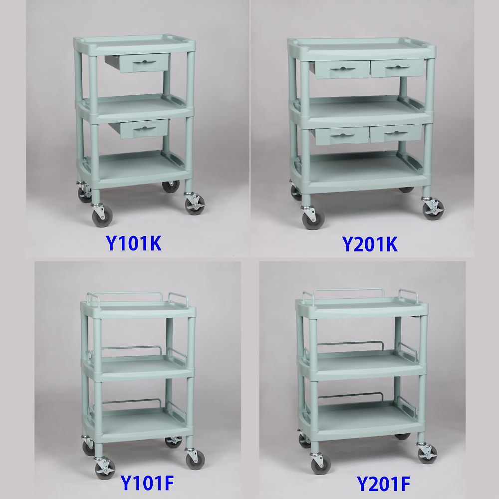 8-8719-04 プラスチックワゴン3段 ガードレール付き 655×455×825mm