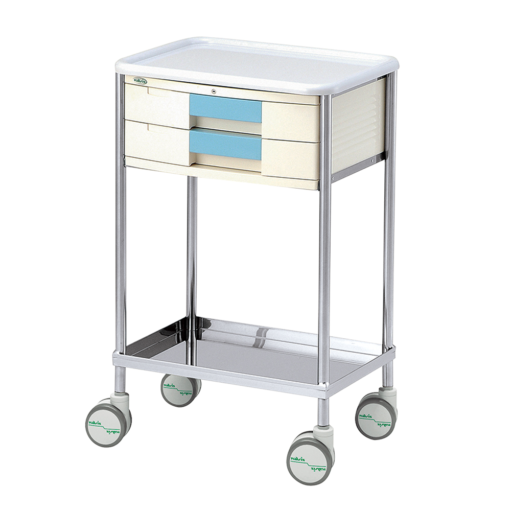 0-7920-01 ナビスメイトワゴン A3引出し青タイプ 補助天板無し 543×398