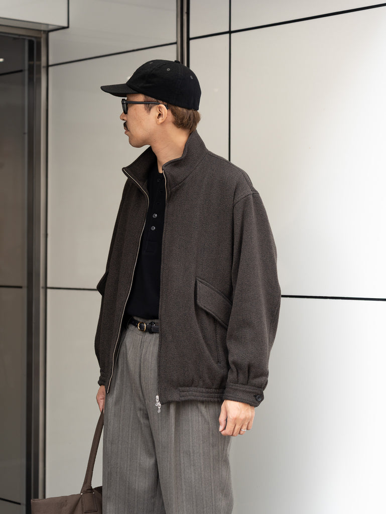 ULTERIOR / WOOL SILK KERSEY ZIP UP JKT -KHAKI BLACK- aIbn公式通販