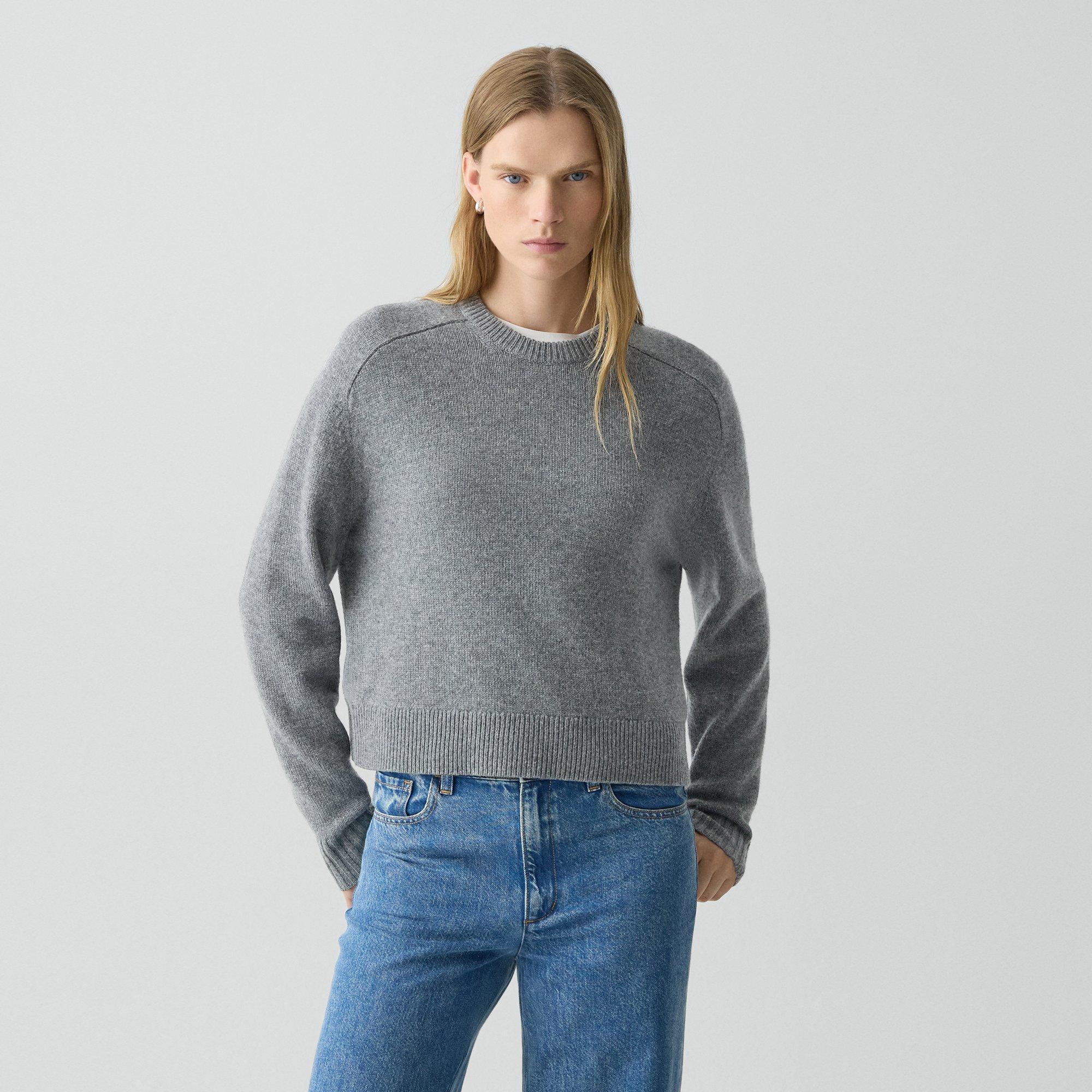 Women's Cropped Cashmere Sweater in Light Charcoal | Theory