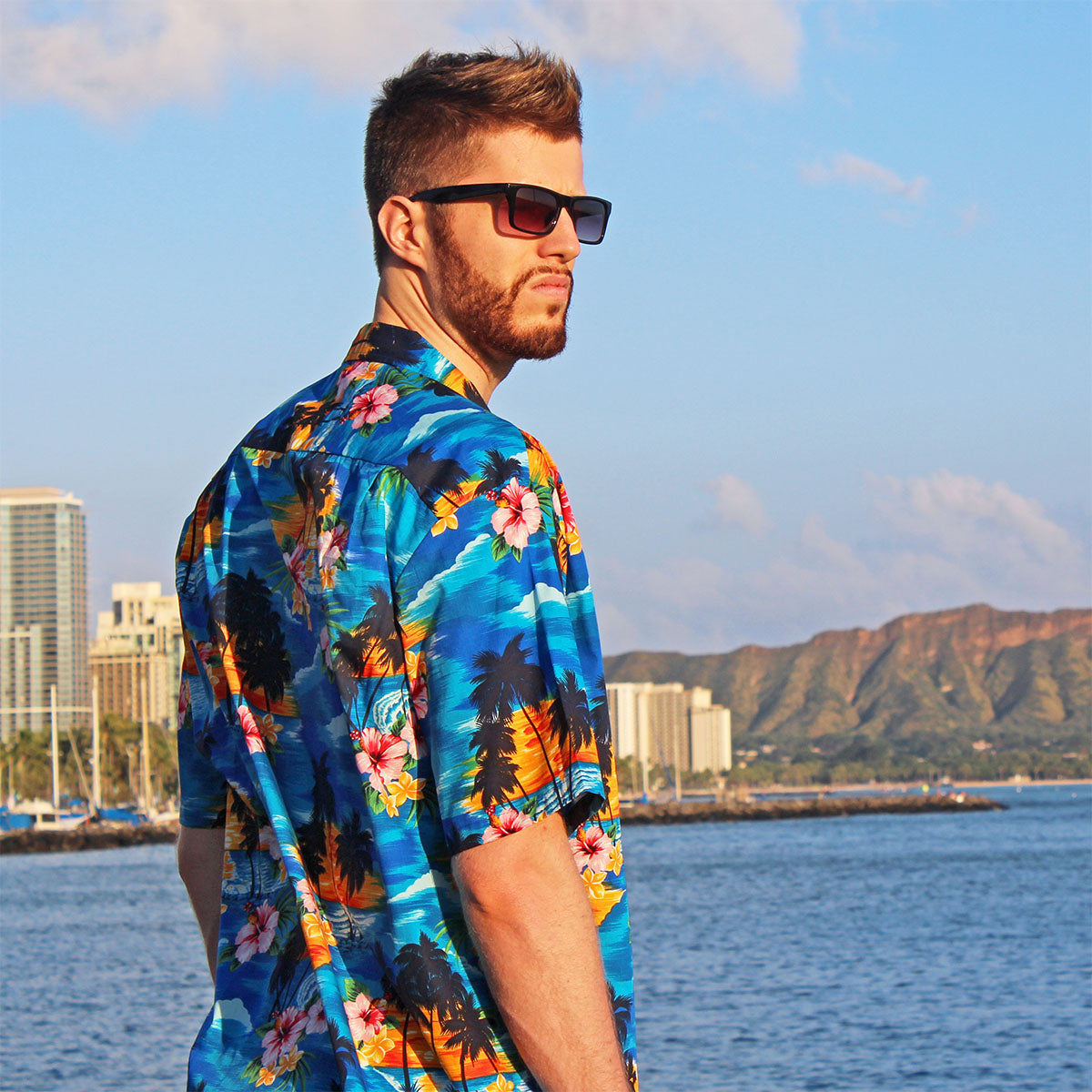 Pacific Legend Diamond Head Sunset Hawaiian Shirt - Blue