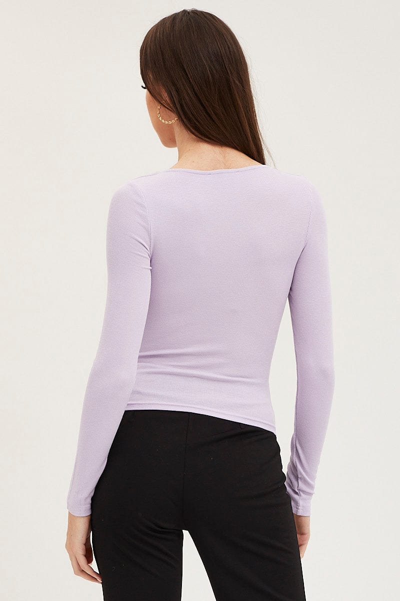 Women's Purple Twist Front Top Ribbed | Ally Fashion