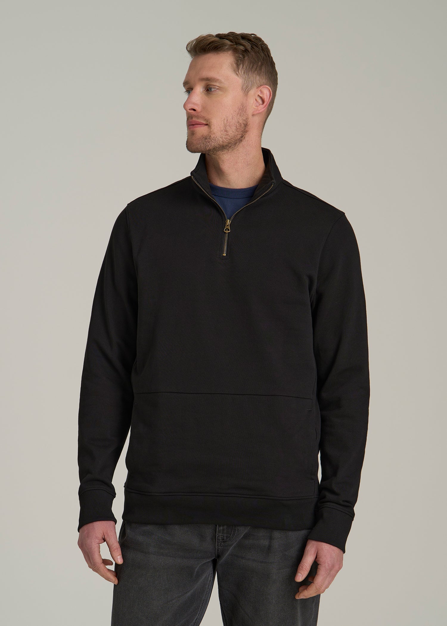 LJ&S Mens Tall French Terry Quarter Zip Pullover Vintage Black