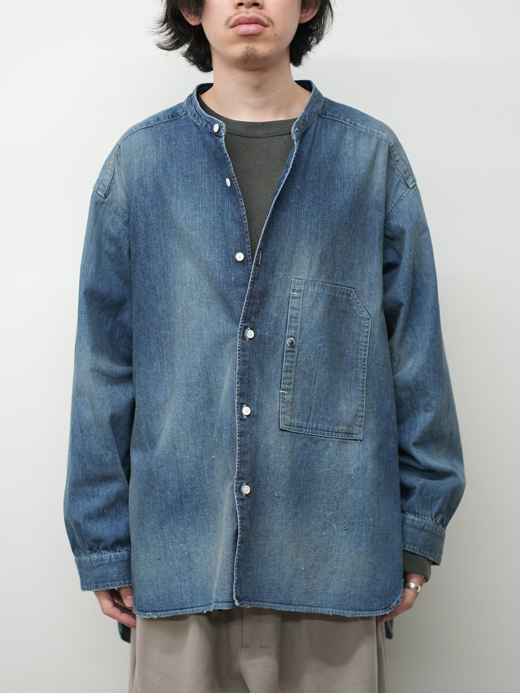 DENIM BAND COLLAR SHIRT(INDIGO) – ANCELLM