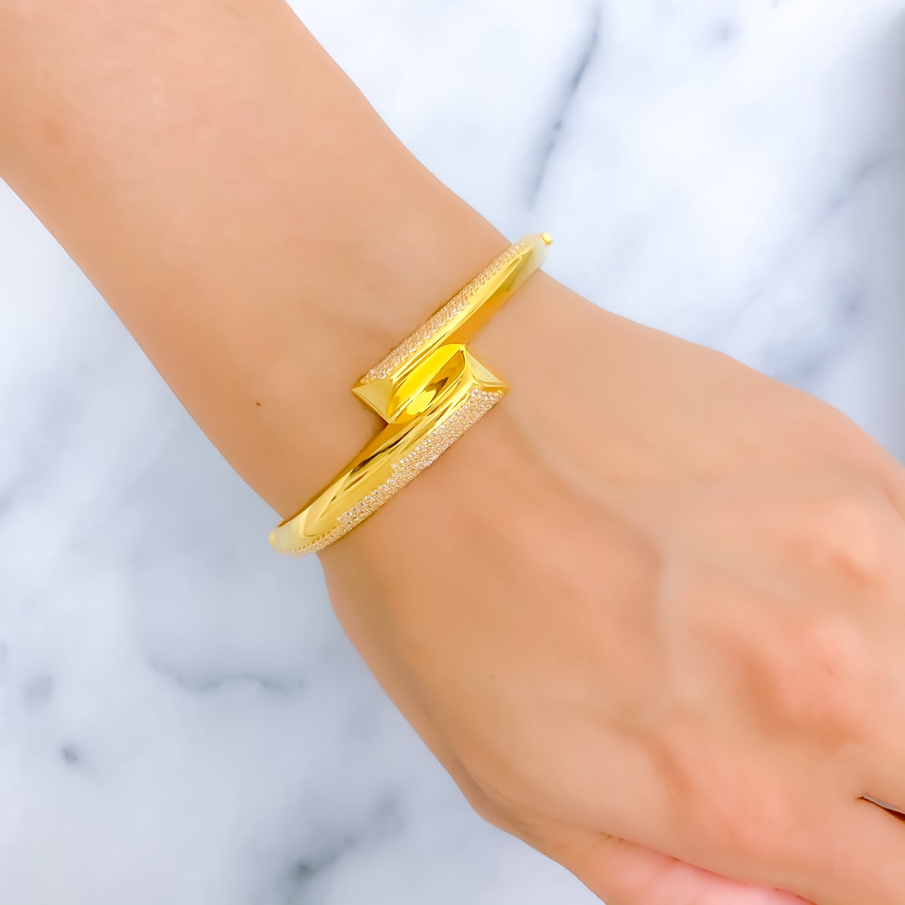 Extravagant Overlapping 21K Gold CZ Bangle Bracelet – Andaaz Jewelers