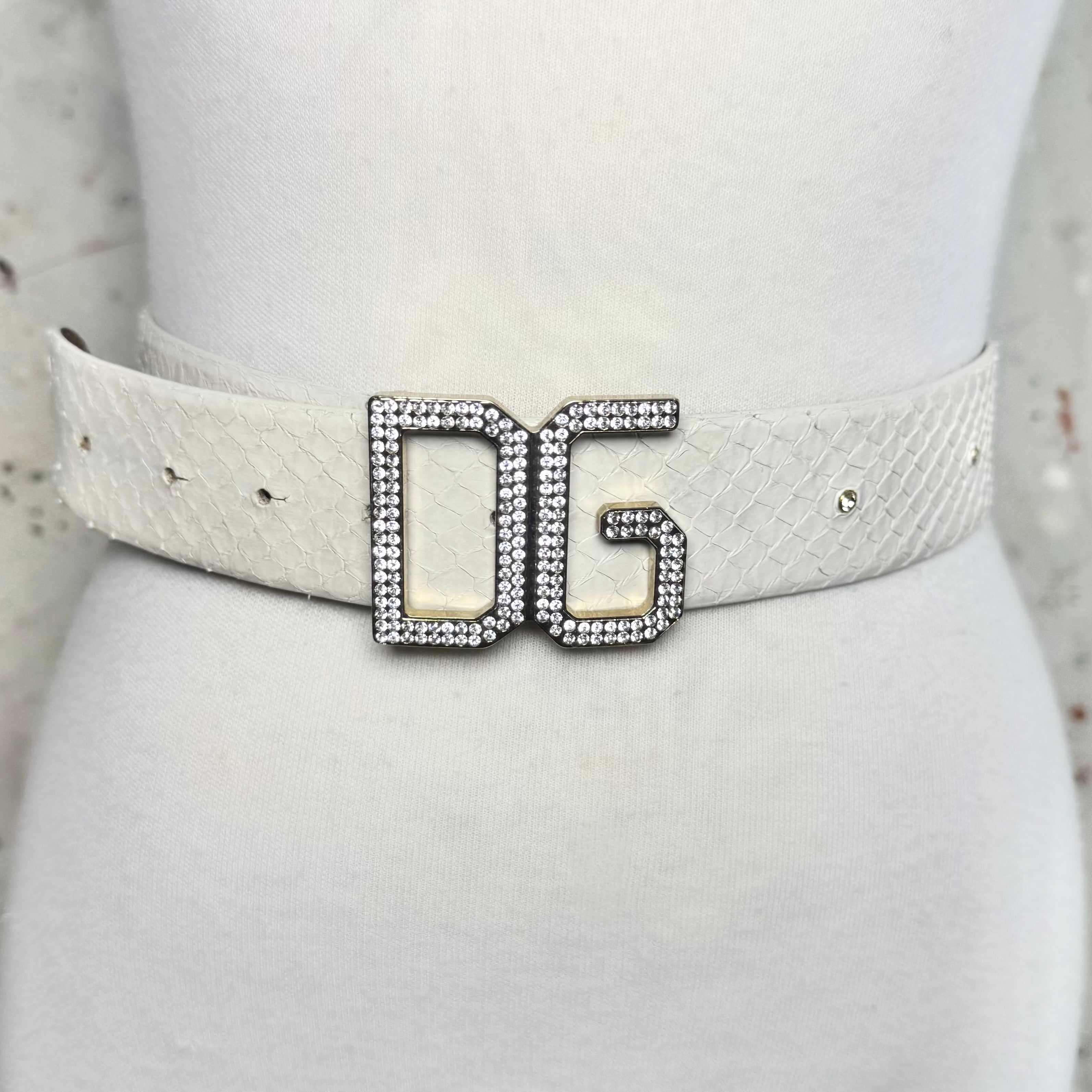 2000s DOLCE & GABBANA WHITE SNAKE PRINTED LEATHER CRYSTAL LOGO