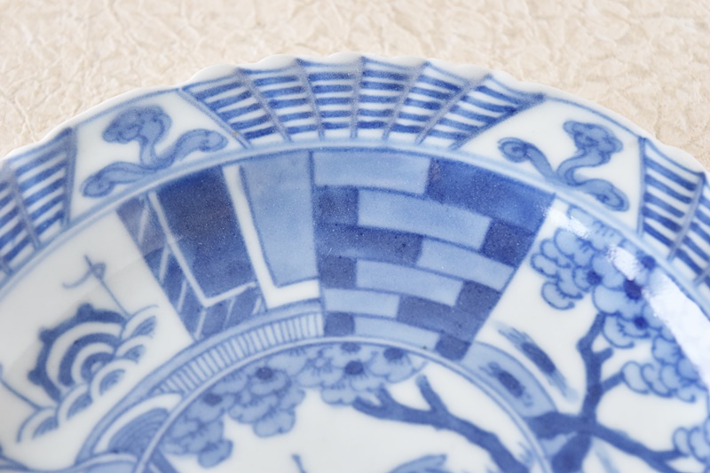 伊万里 染付 芙蓉手 輪花型 七寸皿 - 生活骨董と古布のアンティーク