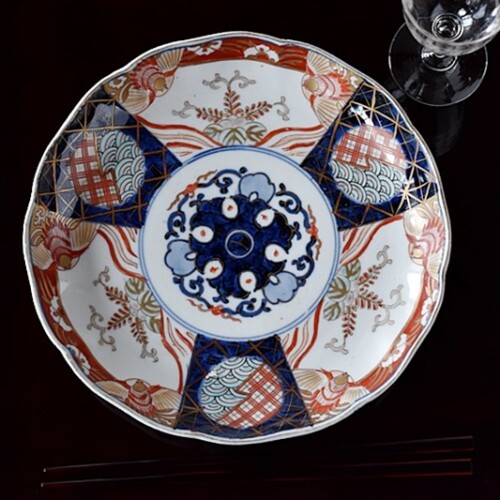 伊万里 色絵 桐に鳳凰 輪花型 七寸皿 - 生活骨董と古布のアンティーク