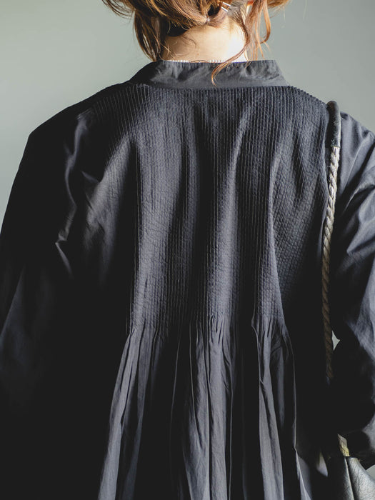 maison de soil | CAMBRIC MINI PINTUCK BANDED COLLAR SHIRT DRESS