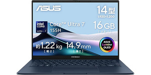 Core Ultra 7×14型OLEDのZenbook 14が17％オフ、16GBメモリ＋1TB SSDで