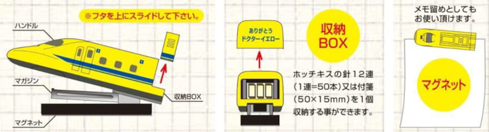 引退する「ドクターイエロー」記念グッズ。ホッチキス/2連アクキー