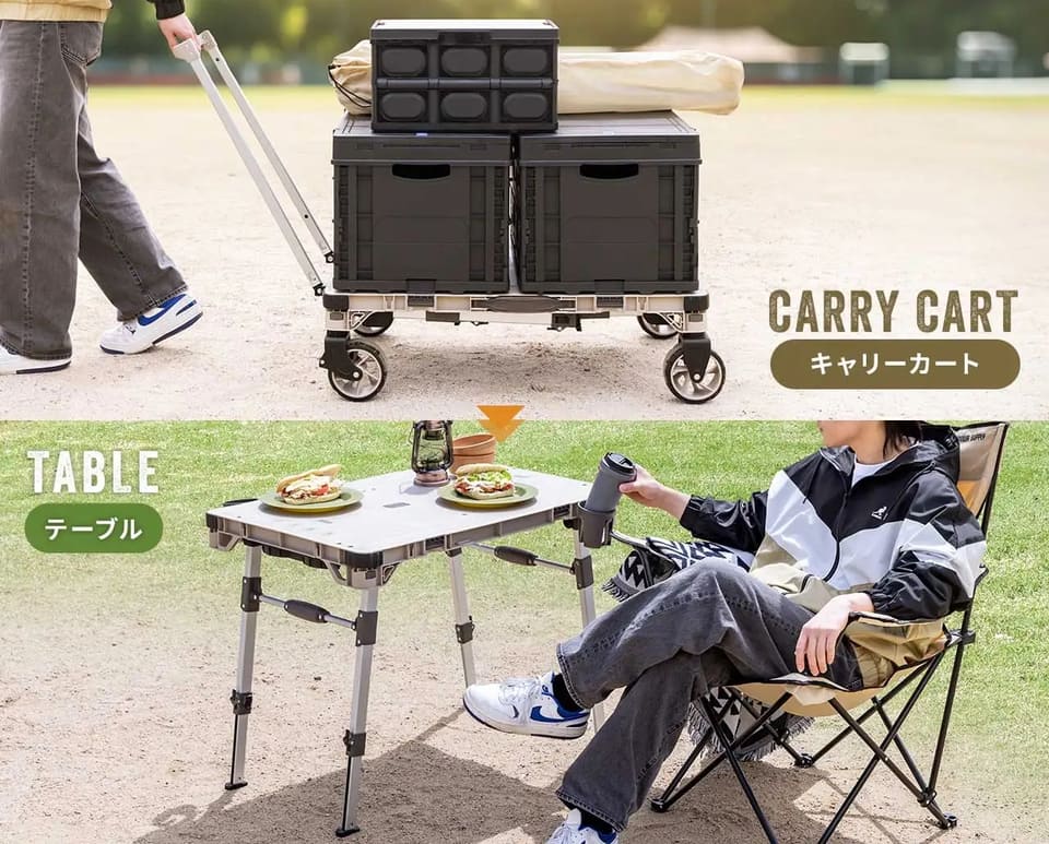サンワサプライ、テーブルにもなる台車。ハンドル・脚・車輪はすべて