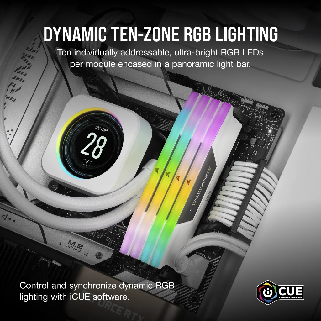 VENGEANCE® RGB 64GB (2x32GB) DDR5 DRAM 5200MHz C40 Memory Kit — White