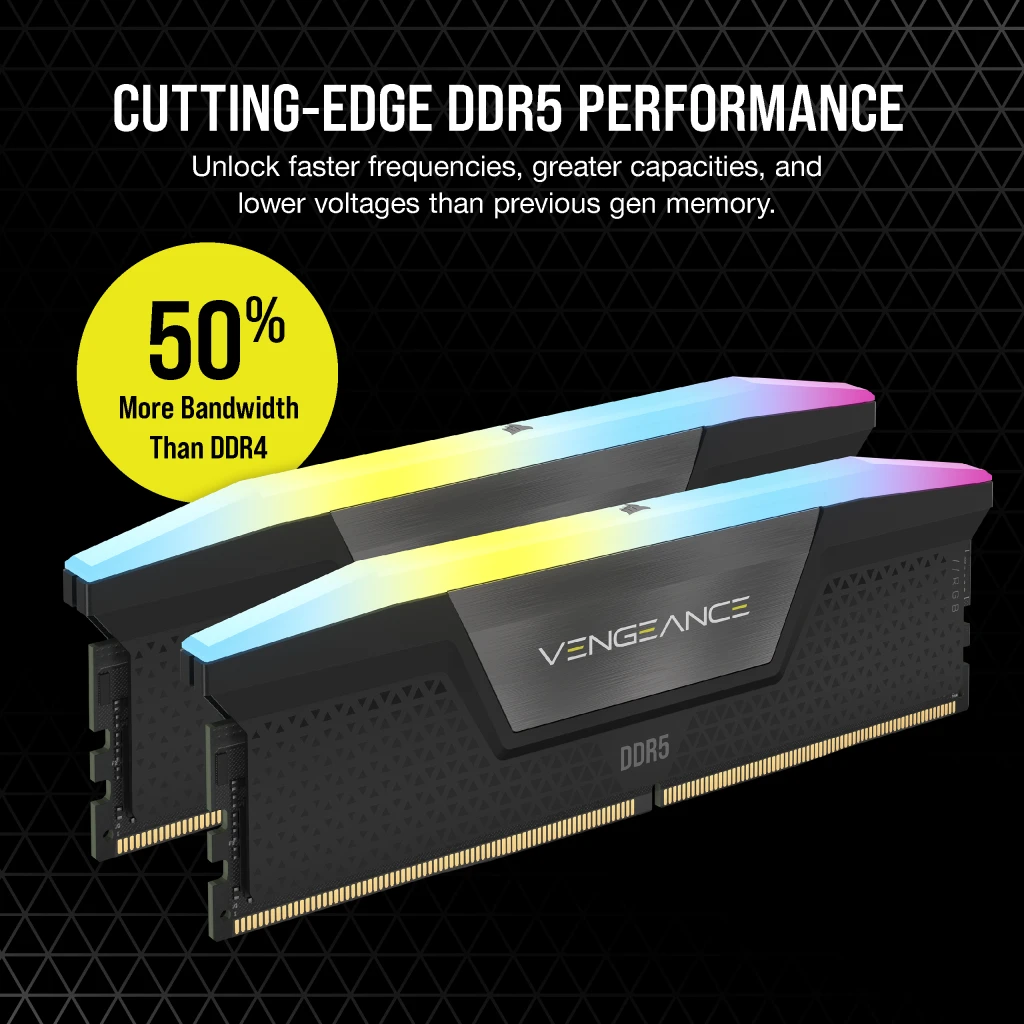 VENGEANCE® RGB 16GB (1x16GB) DDR5 DRAM 5600MT/s CL40 Memory Kit