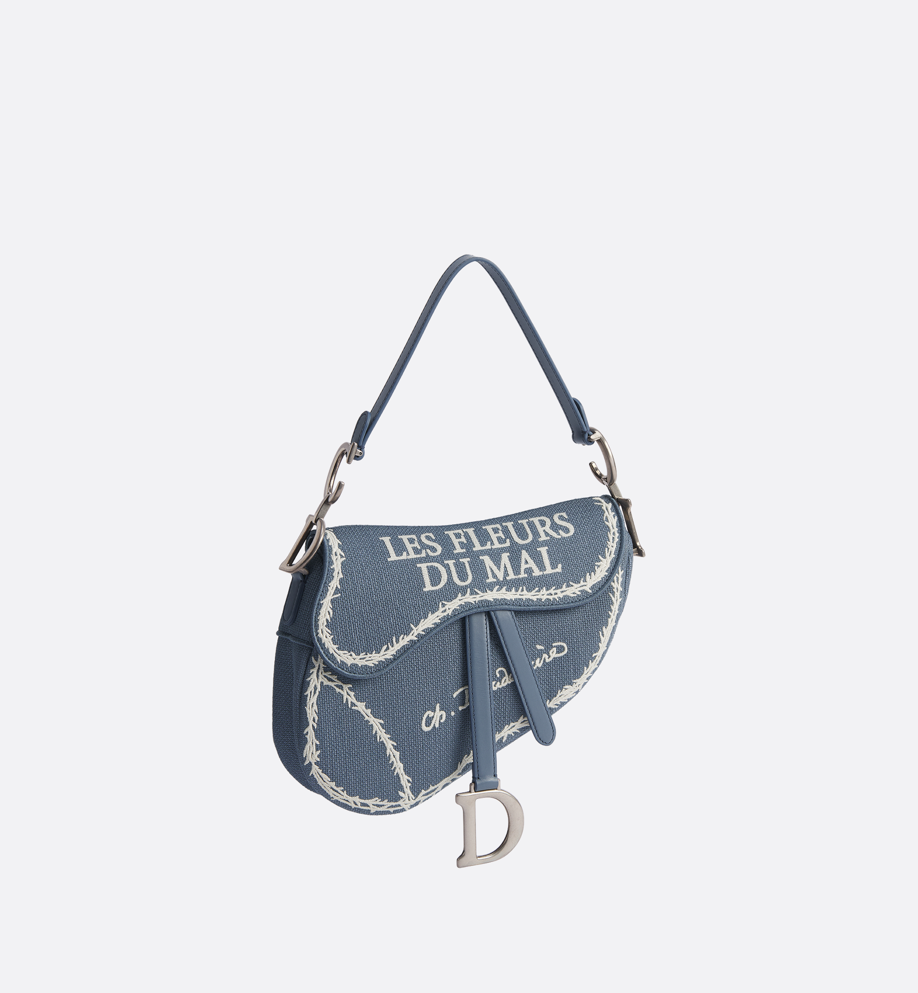 Saddle Bag with Strap Blue and White Book Cover Embroidery | DIOR