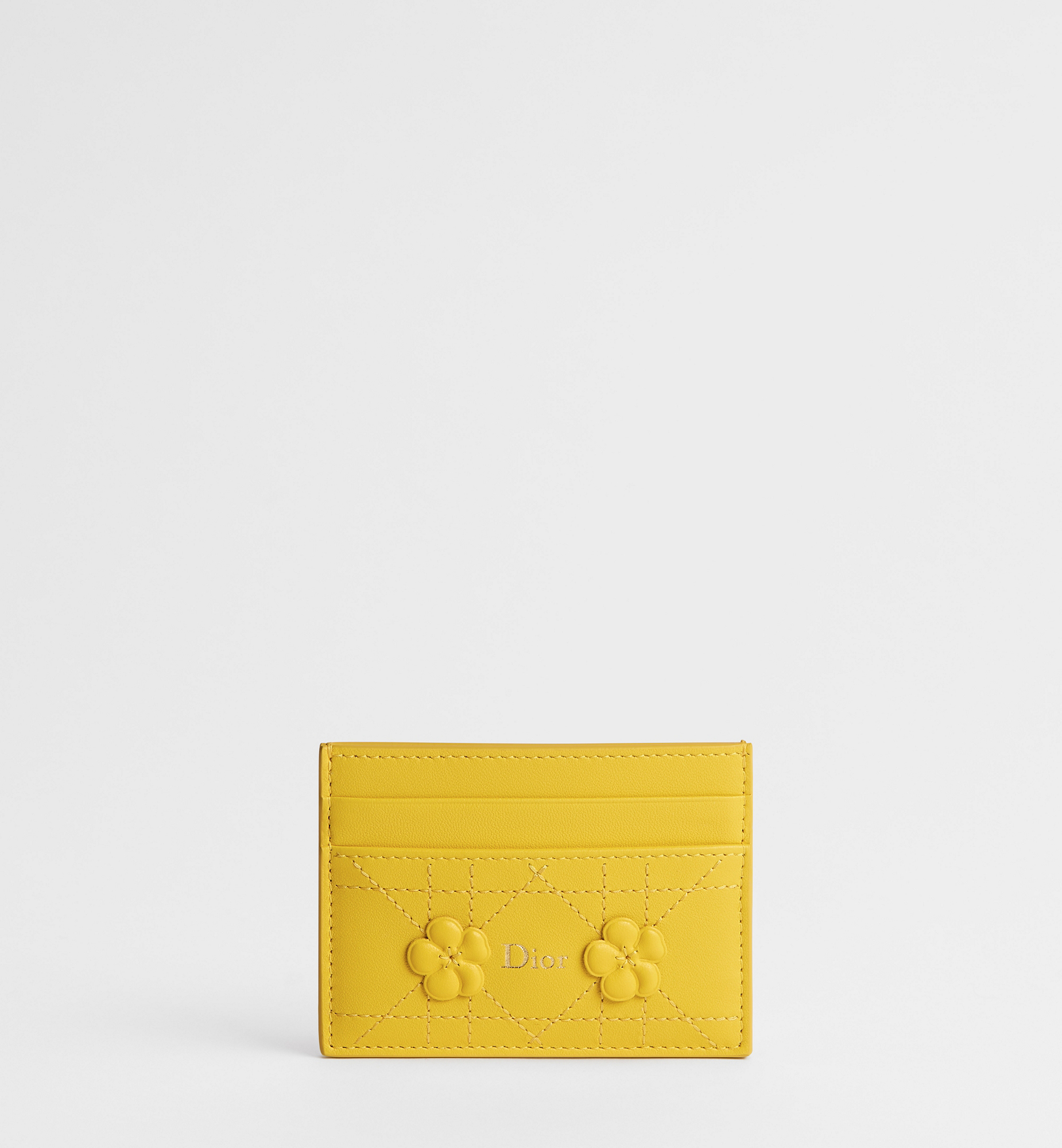 Dior Jardin Freesia Card Holder Dior Buttercup Embroidered Cannage