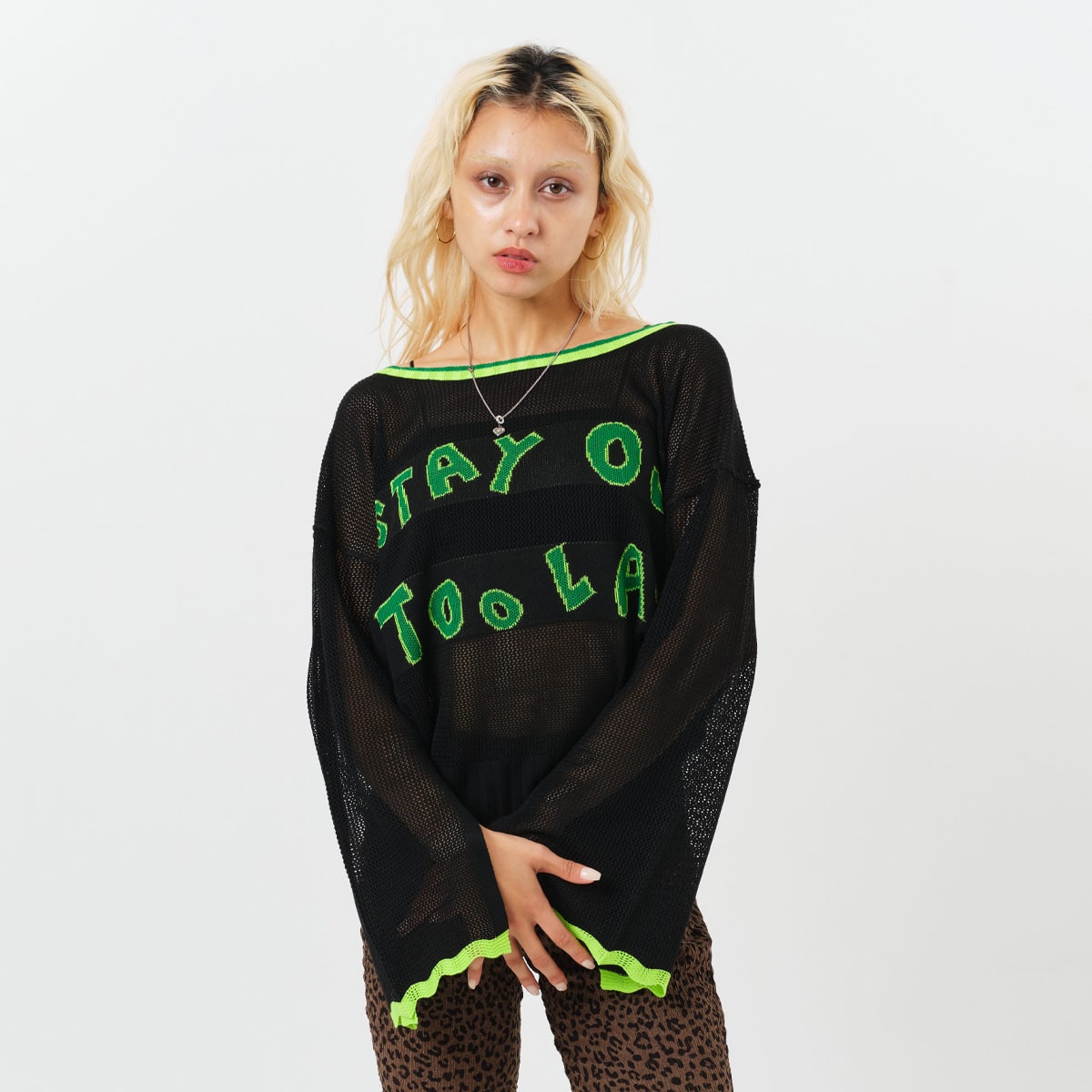 atmos pink Scallop Damaged Knit Top BLACK （アトモス ピンク