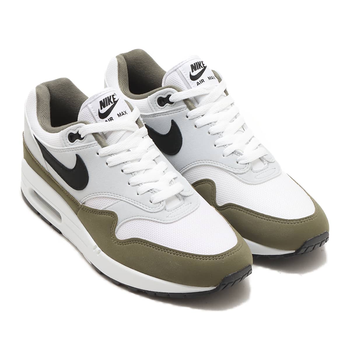 NIKE AIR MAX 1 WHITE/BLACK-PURE PLATINUM-MEDIUM OLIVE（ナイキ エア