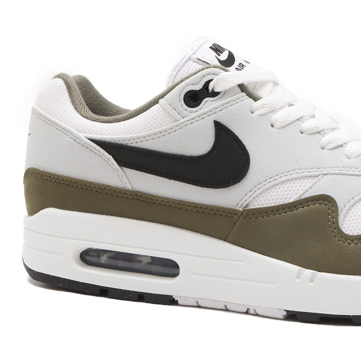 NIKE AIR MAX 1 WHITE/BLACK-PURE PLATINUM-MEDIUM OLIVE（ナイキ エア
