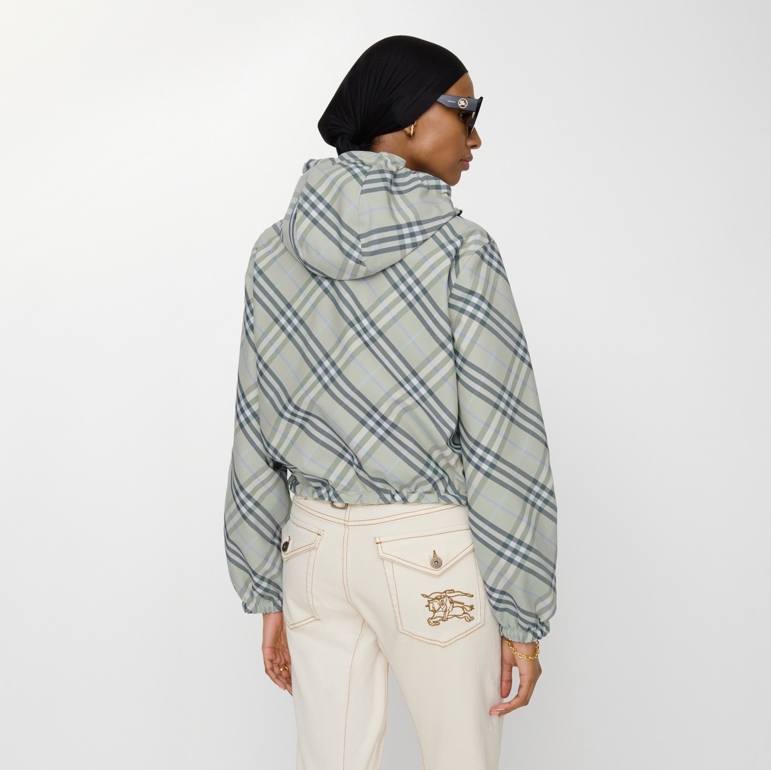 Cropped Reversible Check Jacket in Seafoam green - Women, Wool