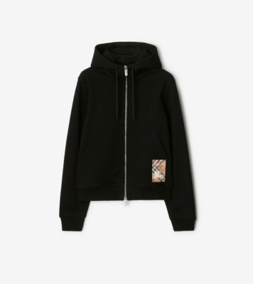 Check Label Cotton Zip Hoodie in Black - Women | Burberry® Official