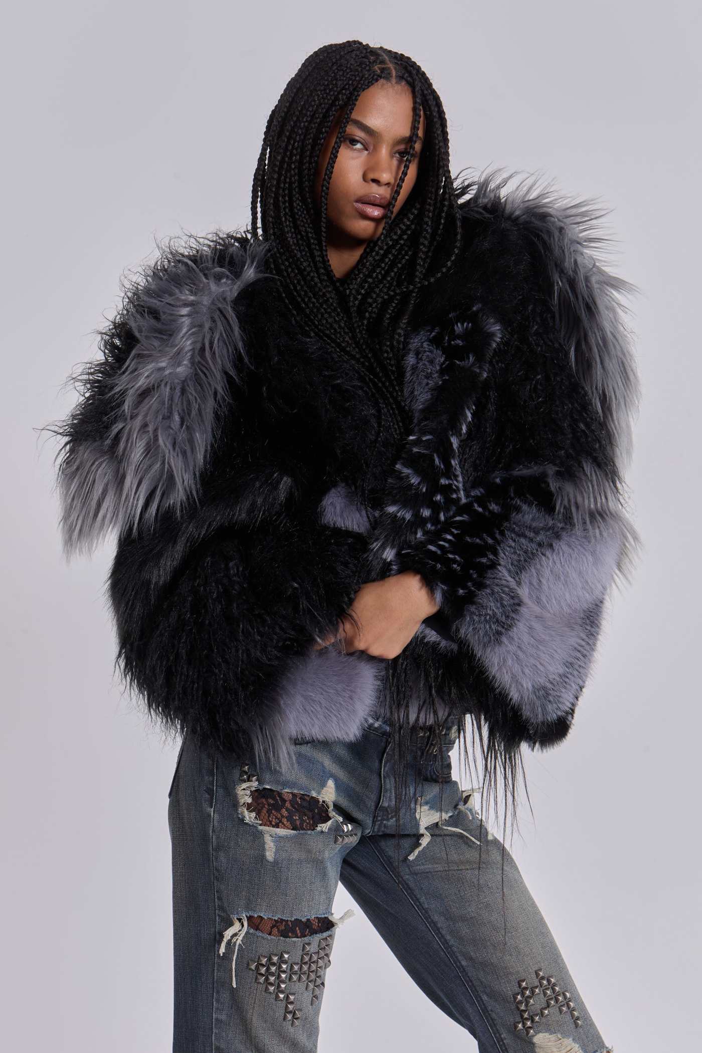 Oksana Patchwork Faux Fur Coat | Jaded London | Clothing