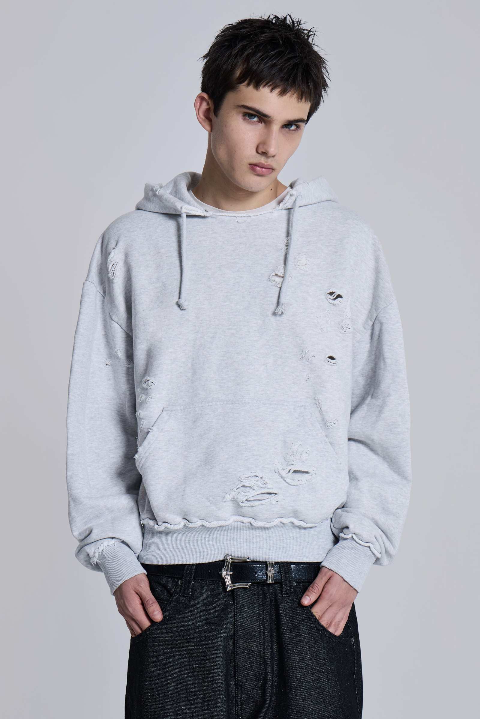 Pullover Grey Marl Bitten Hoodie | Jaded London | Clothing