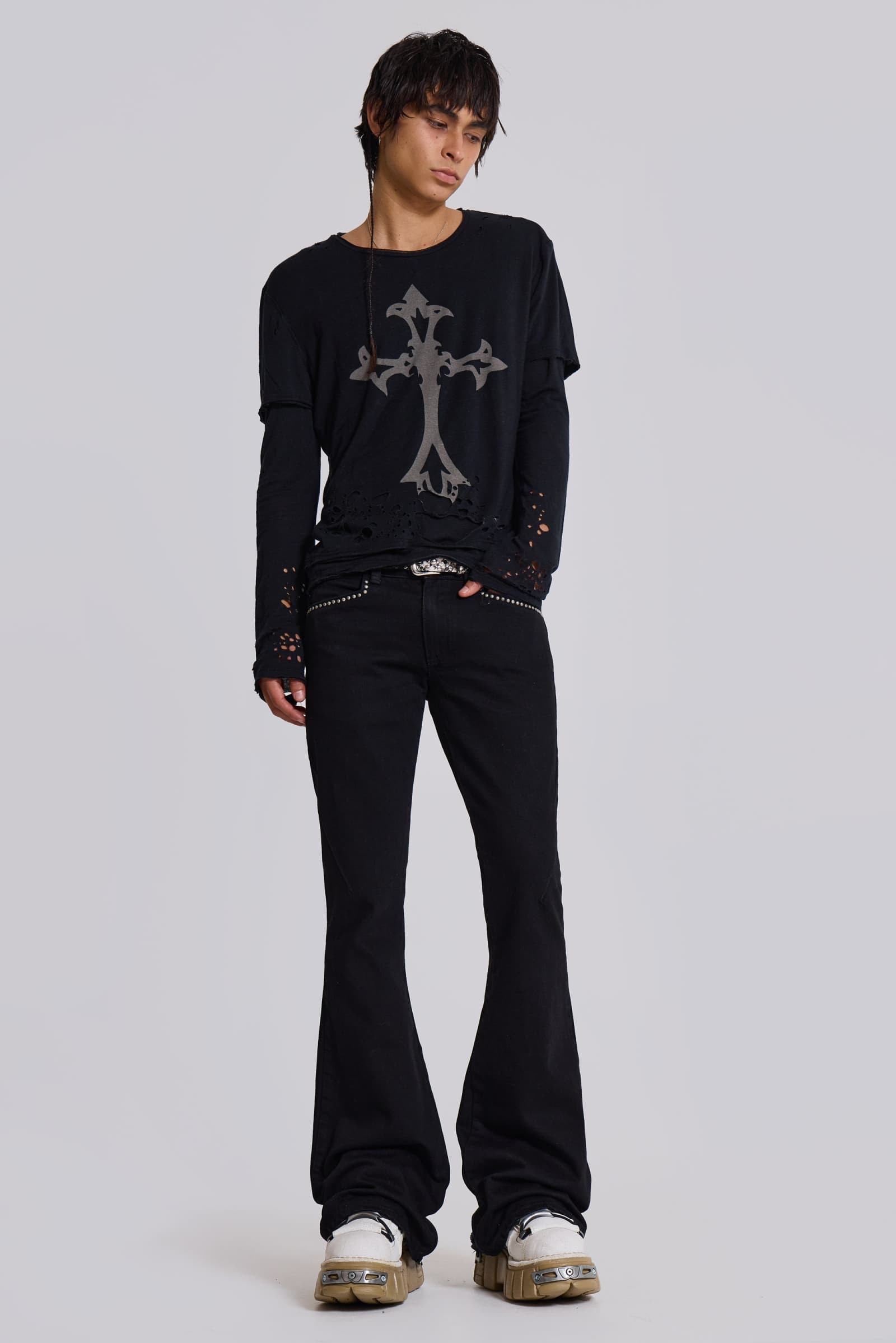 Jet Studded Drift Bootcut Jeans | Jaded London | Clothing