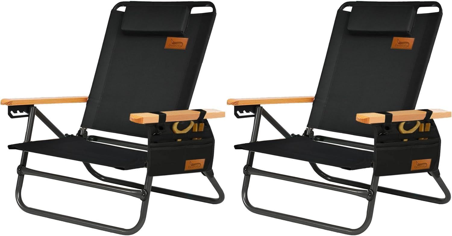 匿名配送】黒2個 DesertFox アウトドア チェア フットレスト付き 2