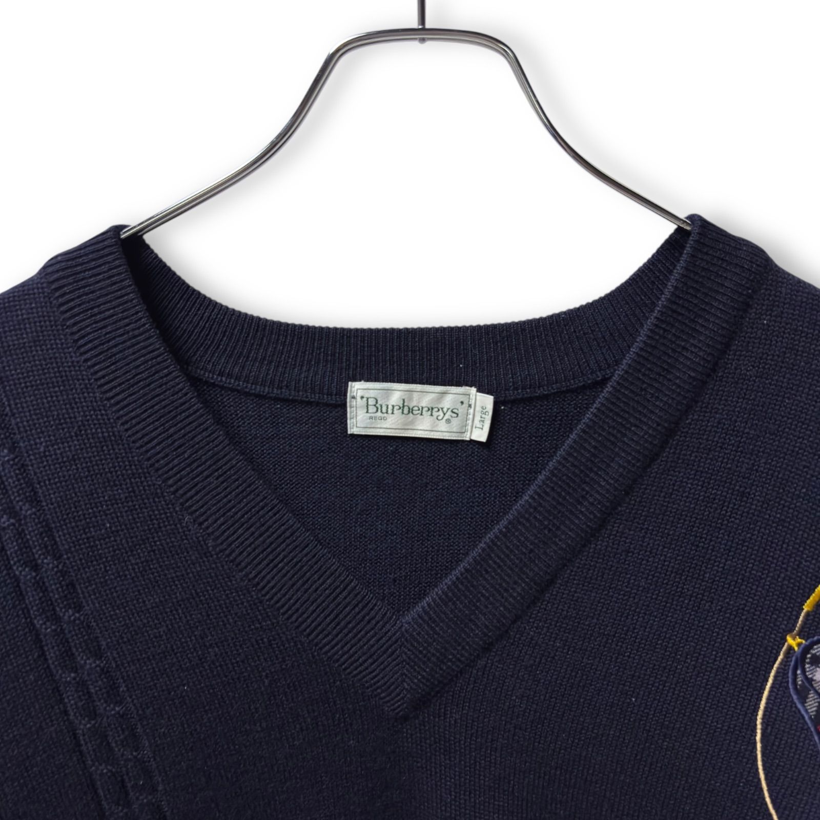 美品 Burberrys' バーバリーズ 希少 ゴルフ刺繍 Vネックニットセーター