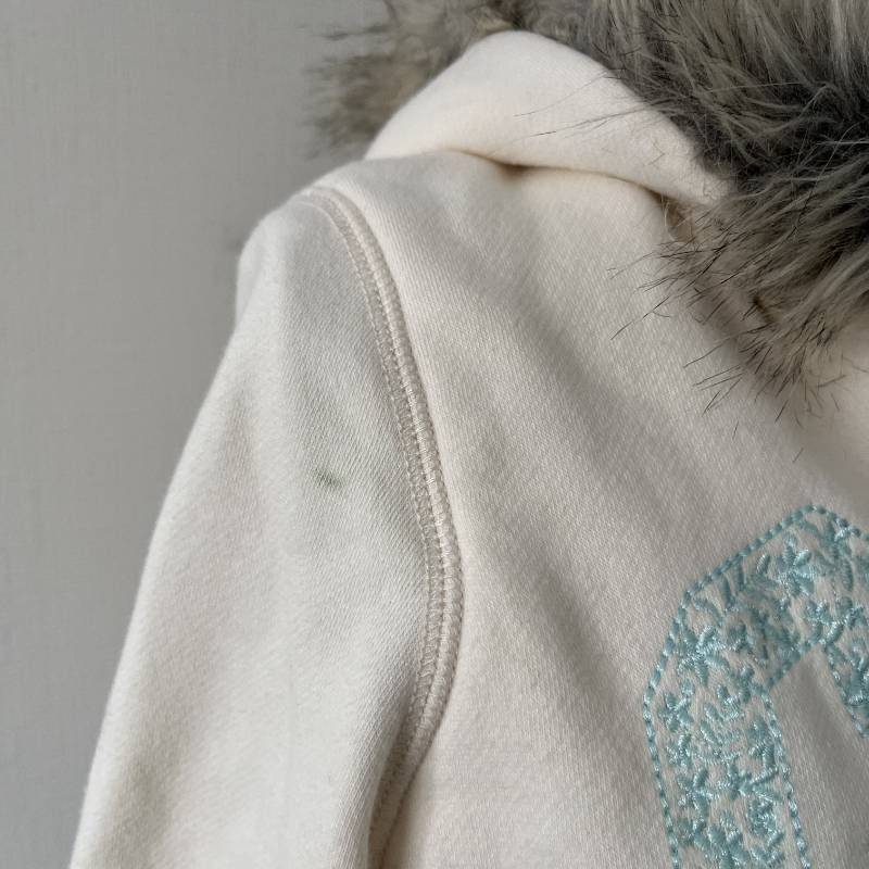 GAP Y2K Fur Trim Fleece Lined Zip Hoodie Kids 140 Ivory