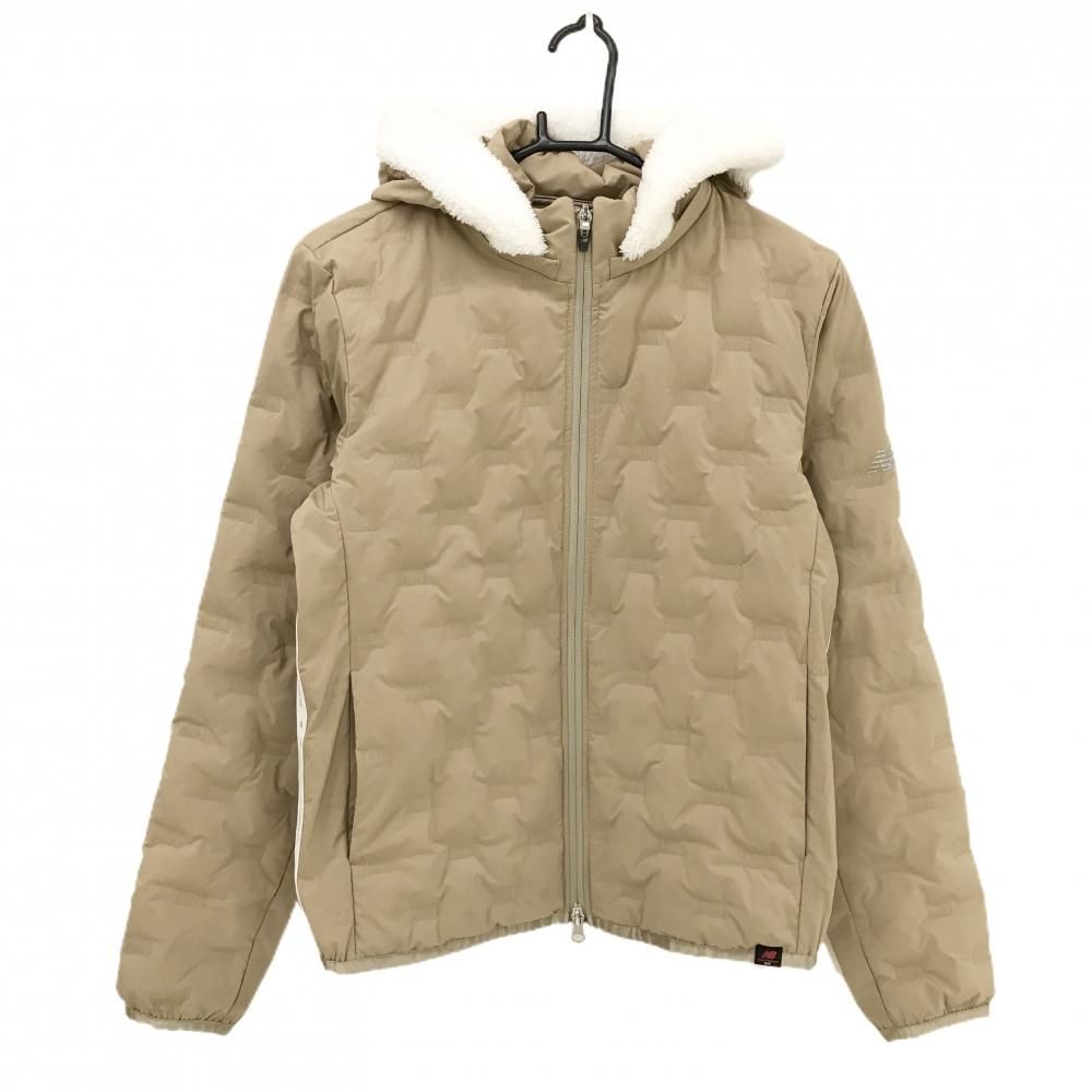 ニューバランスゴルフ フード付ダウンジャケット ベージュ ロゴ総柄地