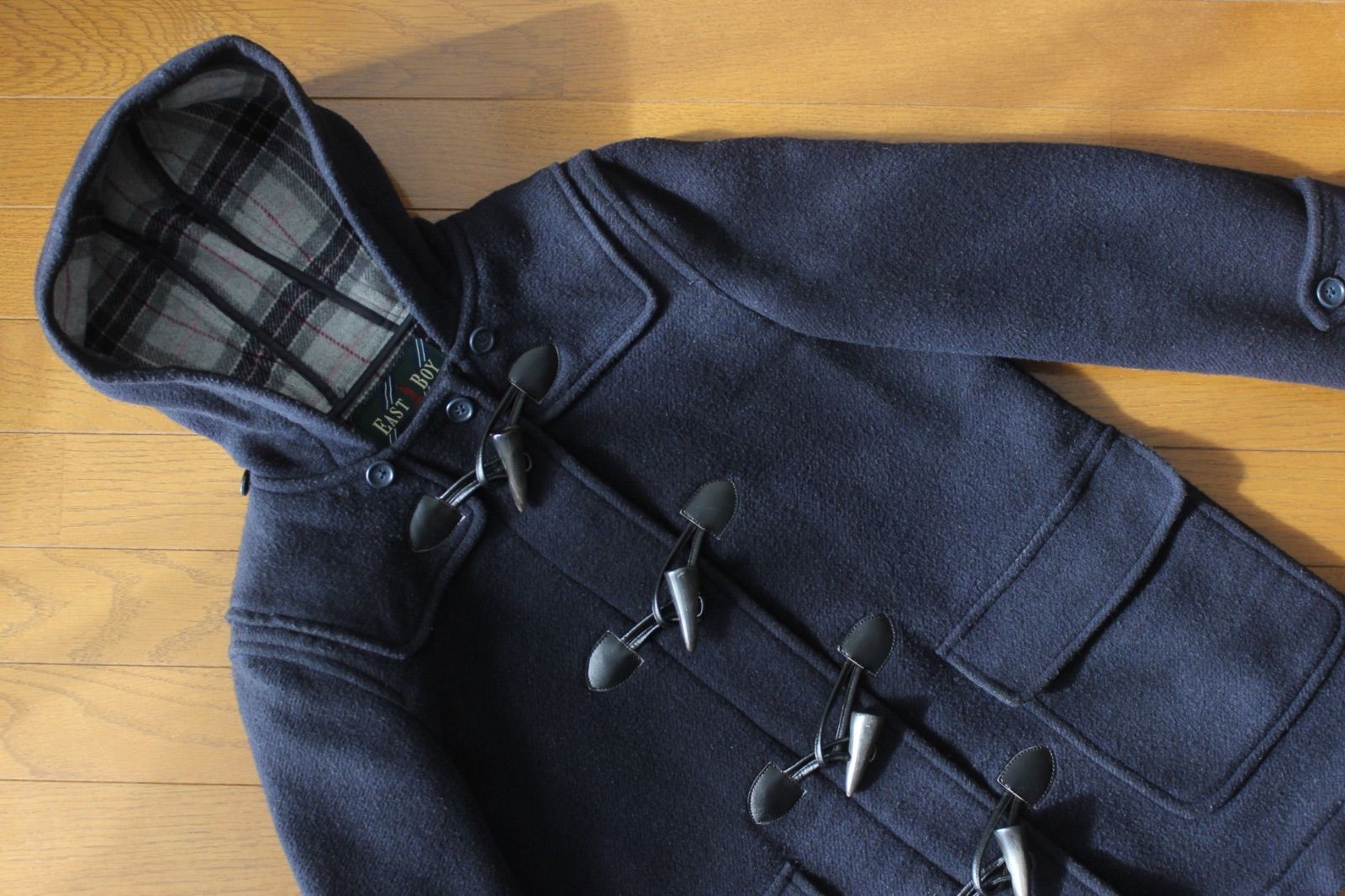 78【美品】イーストボーイ ダッフルコート 7 ネイビー 紺 S 裏地