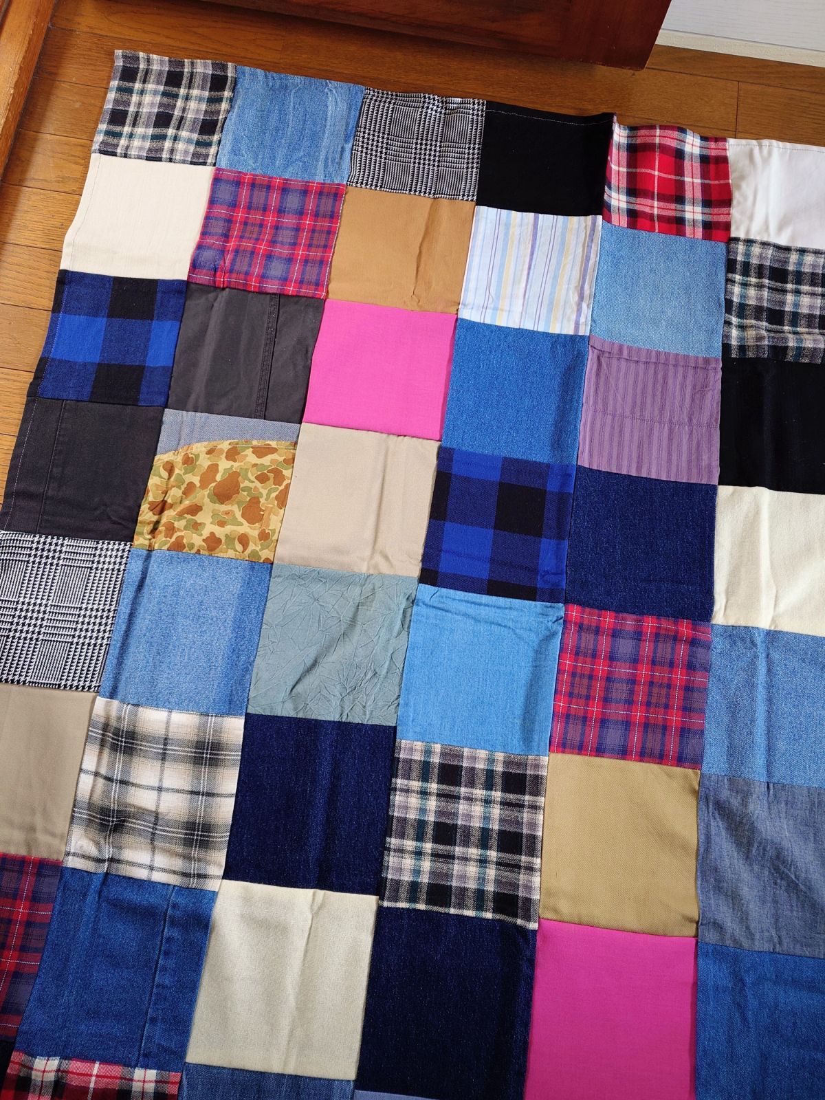 49☆USEDデニムリメイク☆マルチカバー☆127×127センチ☆2人掛け