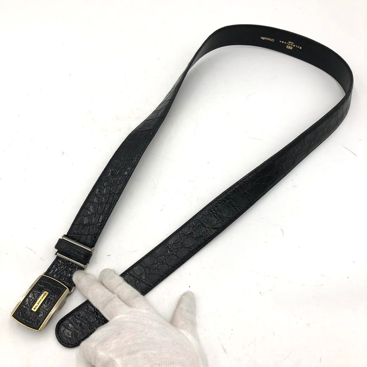 バレンシアガ BALENCIAGA ベルト クロコダイル型押し レザー ブラック