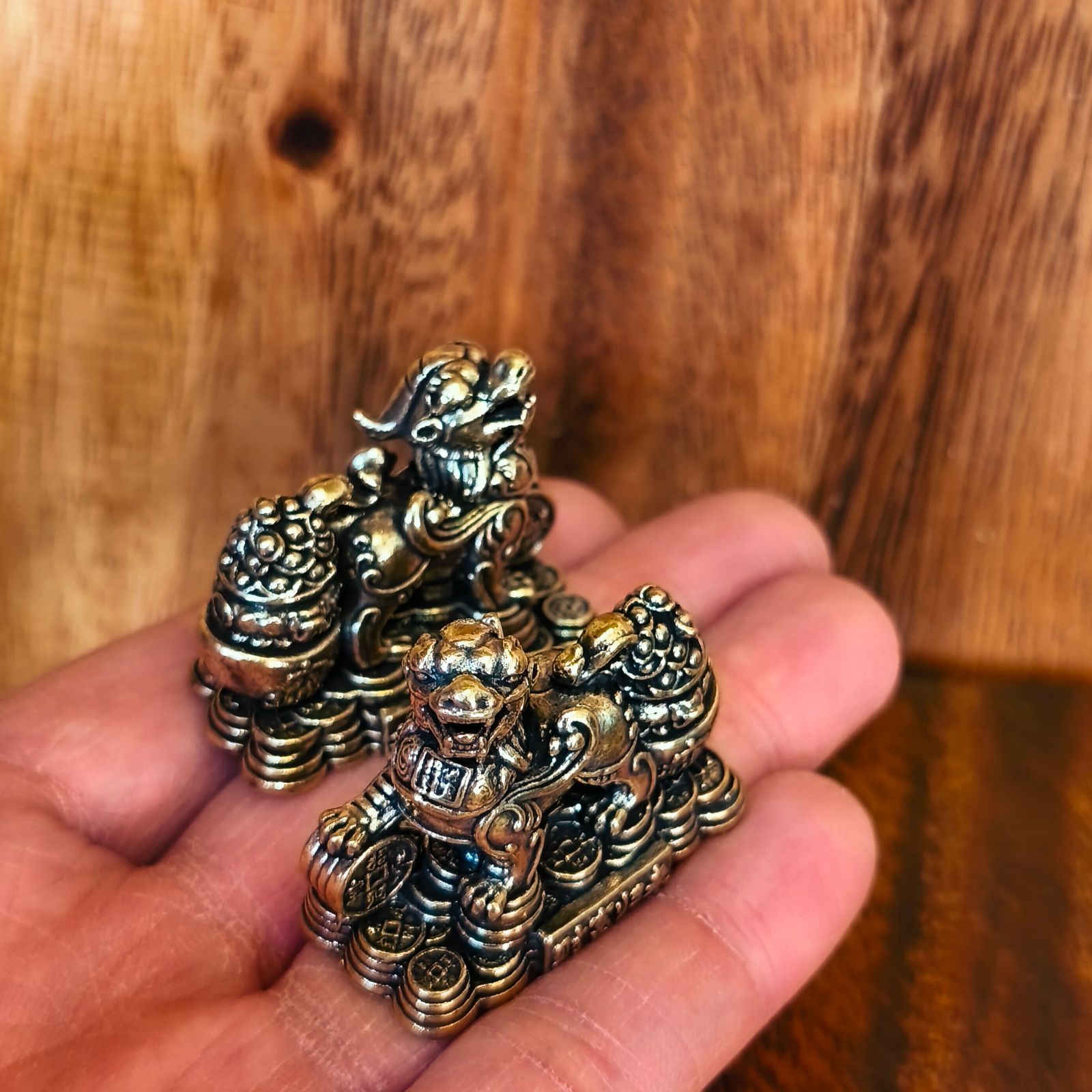 A73 貔貅 ヒキュウ ペア 2匹セット 真鍮製 置物 ブラス 開運 風水 金運